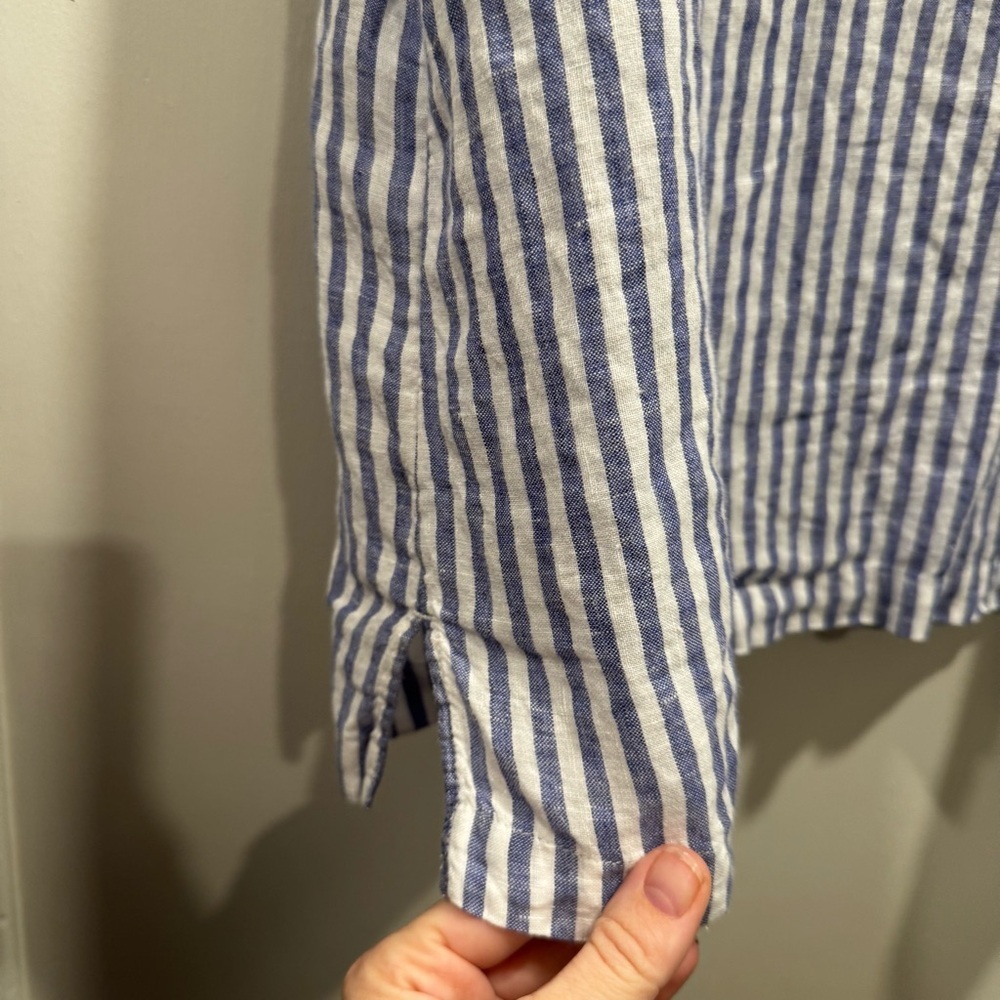 Talbots 100% Linen Blue Stripe Shirt XL Nautical Preppy Summer Spring Vacation - Picture 4 of 12